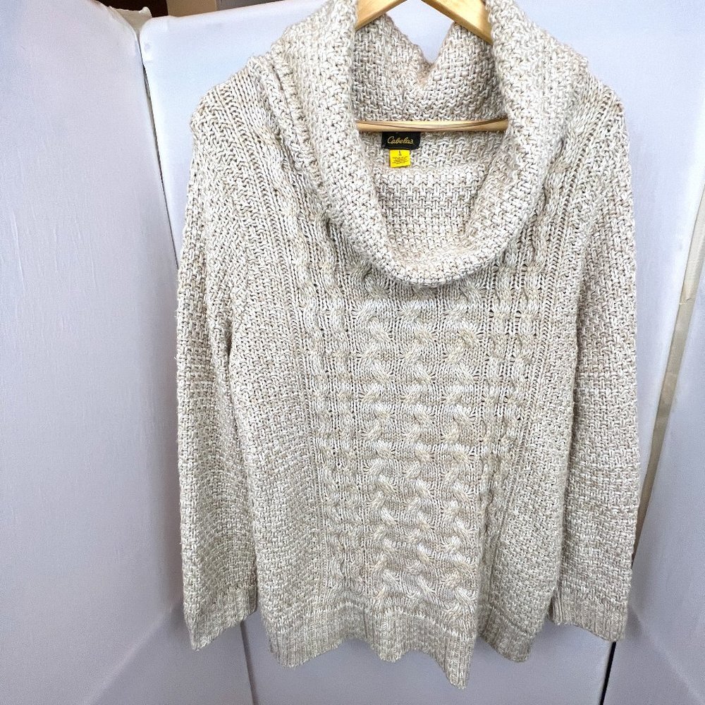 Cabela’s Chunky Cable Knit Cowl Neck Sweater Size L Outdoor Camping Hiking‎